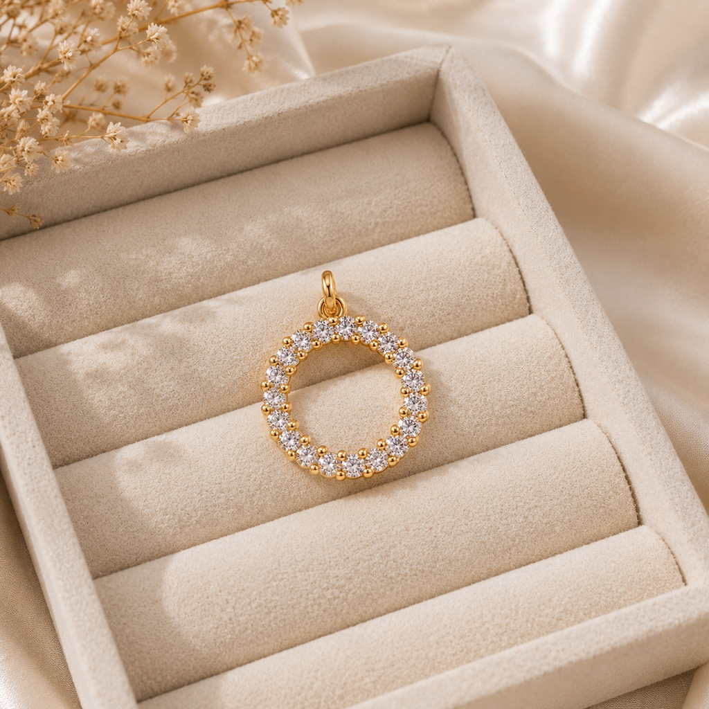 18K Gold Plated Crystal Circle Pendant Necklace