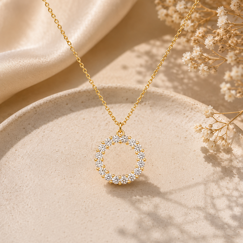 18K Gold Plated Crystal Circle Pendant Necklace
