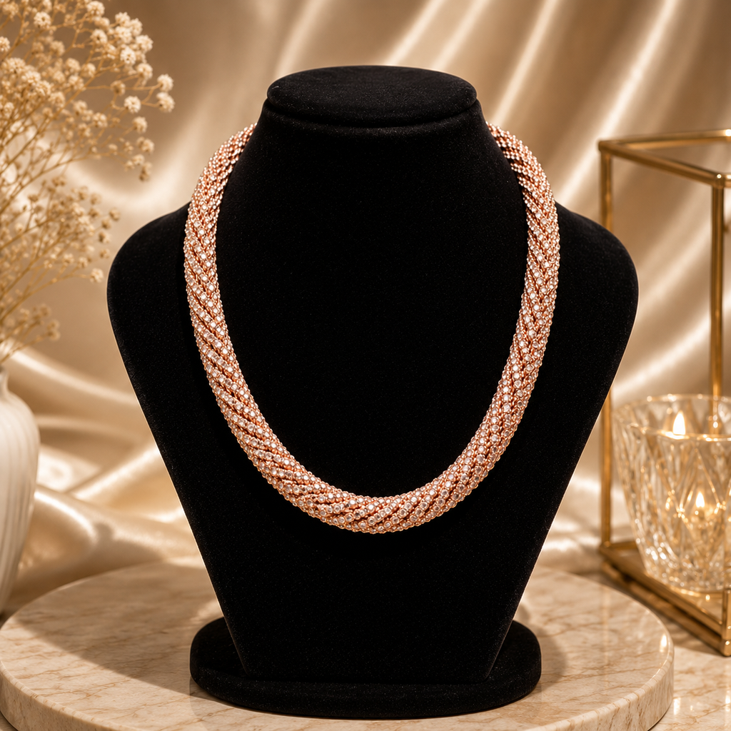 Rose Gold Plated Necklace & Earrings Set
