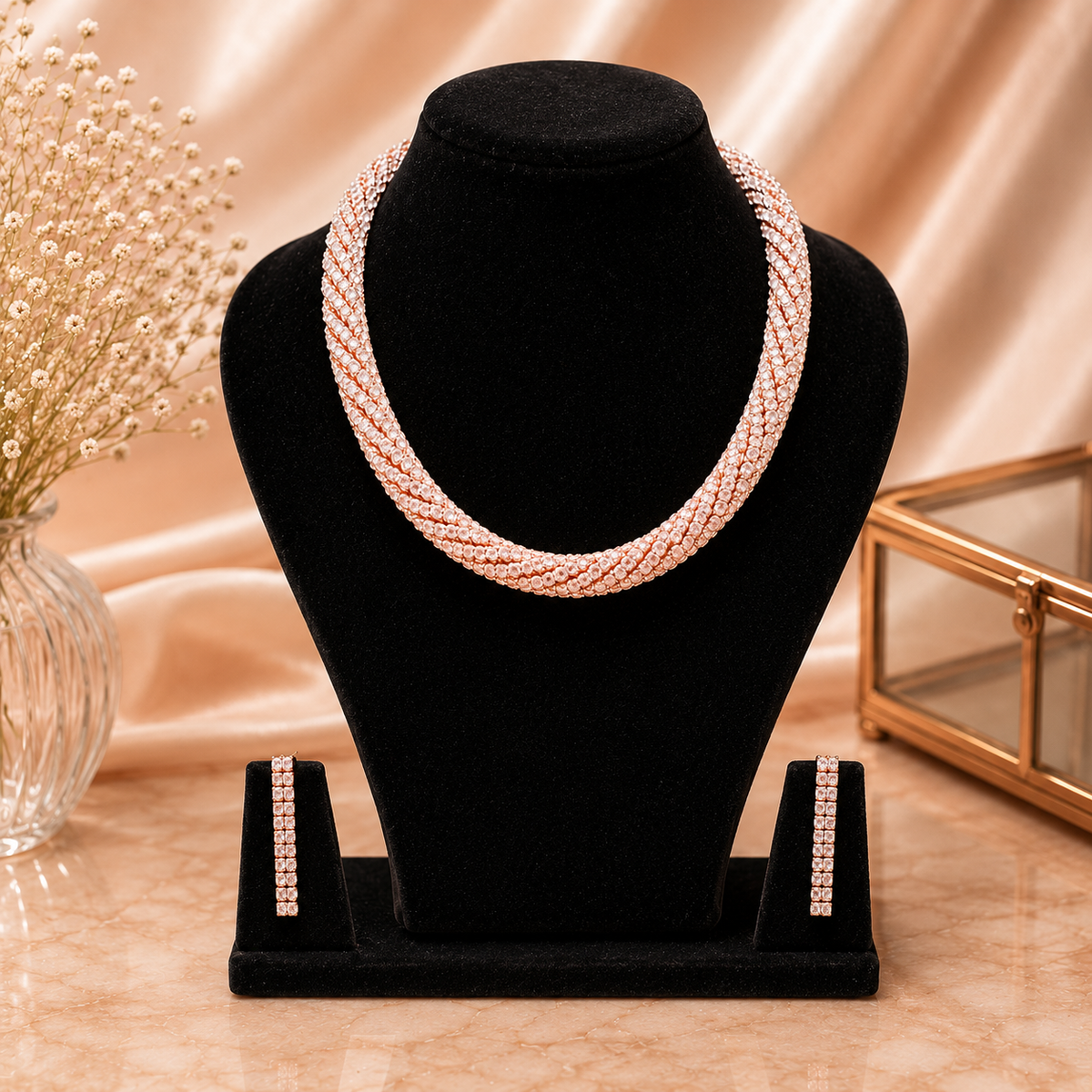 Rose Gold Plated Necklace & Earrings Set