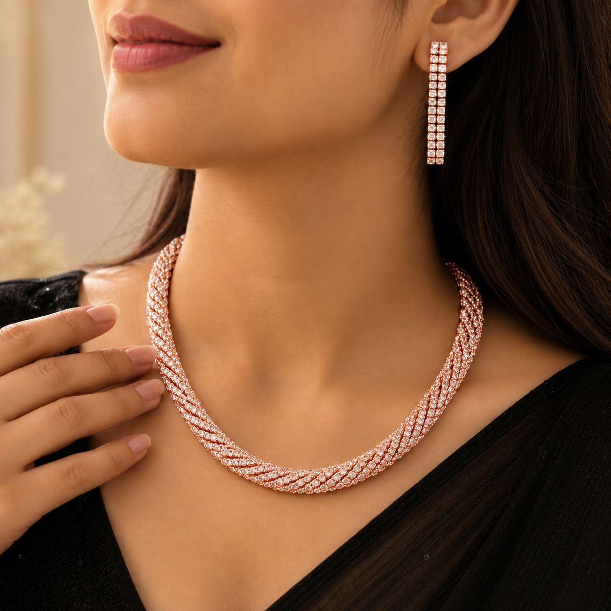 Rose Gold Plated Necklace & Earrings Set
