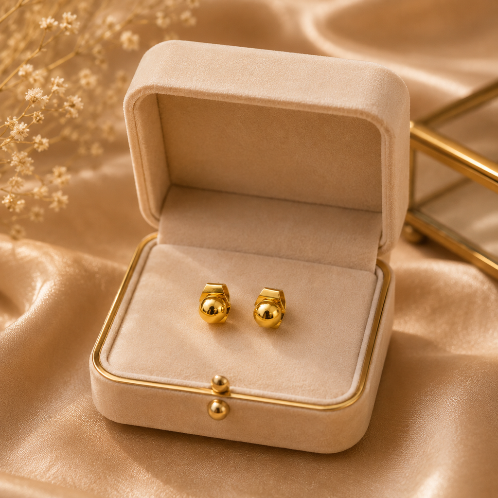 18K Gold Plated Heartbeat & Crystal Stud Earrings Set