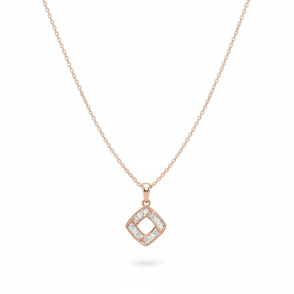 Rose Gold Geometric Crystal Pendant Necklace