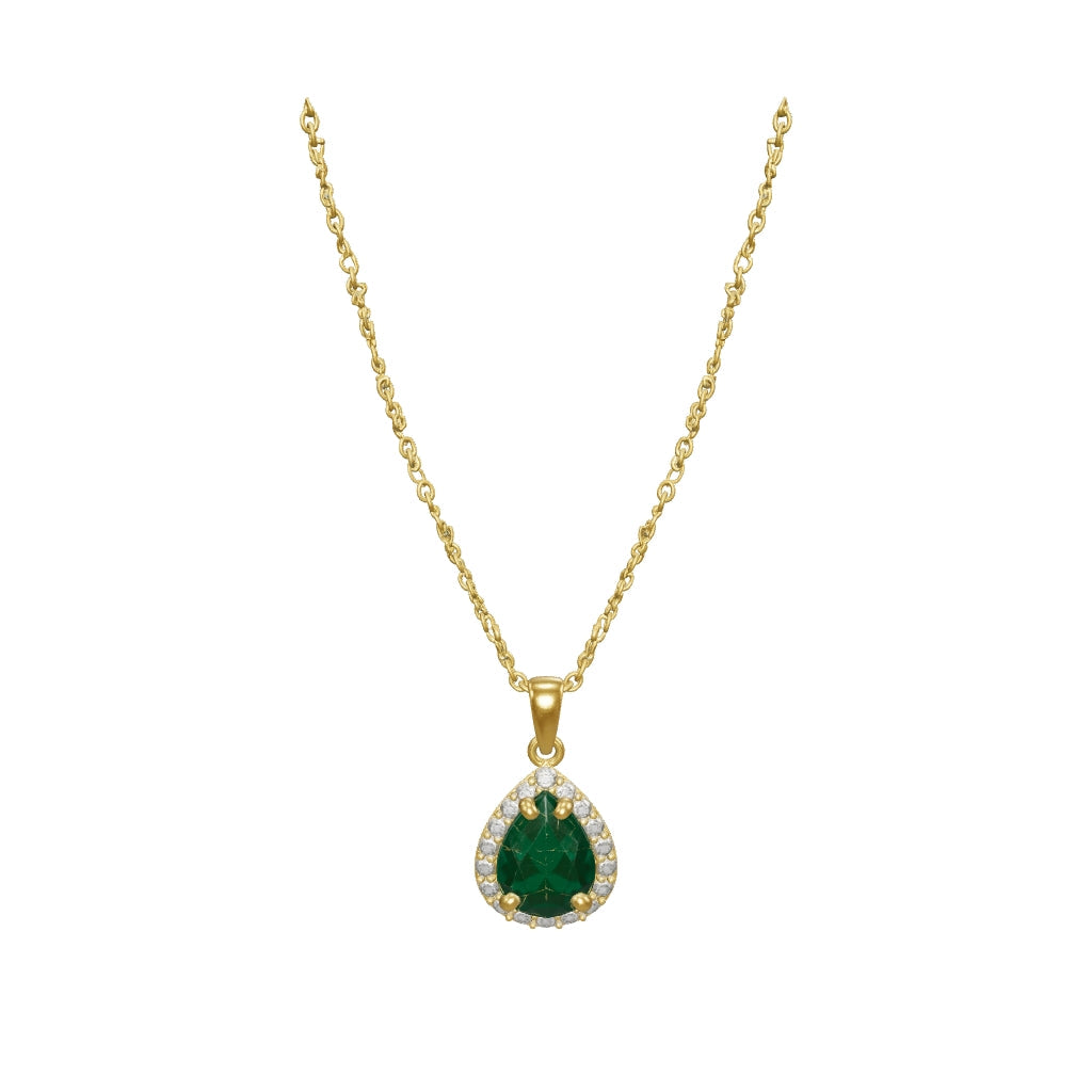18K Gold Plated Green Teardrop Stone Pendant Necklace