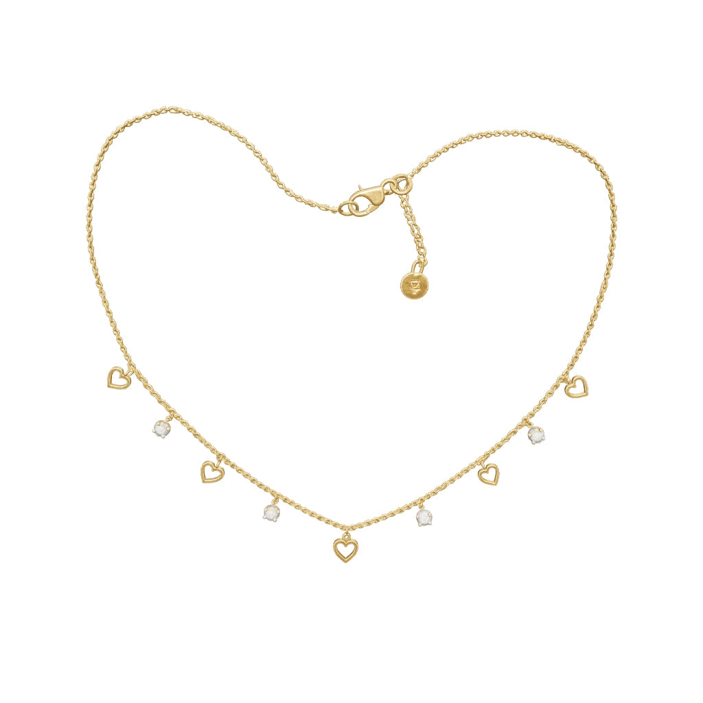 18K Gold Plated Heart Charm Crystal Necklace