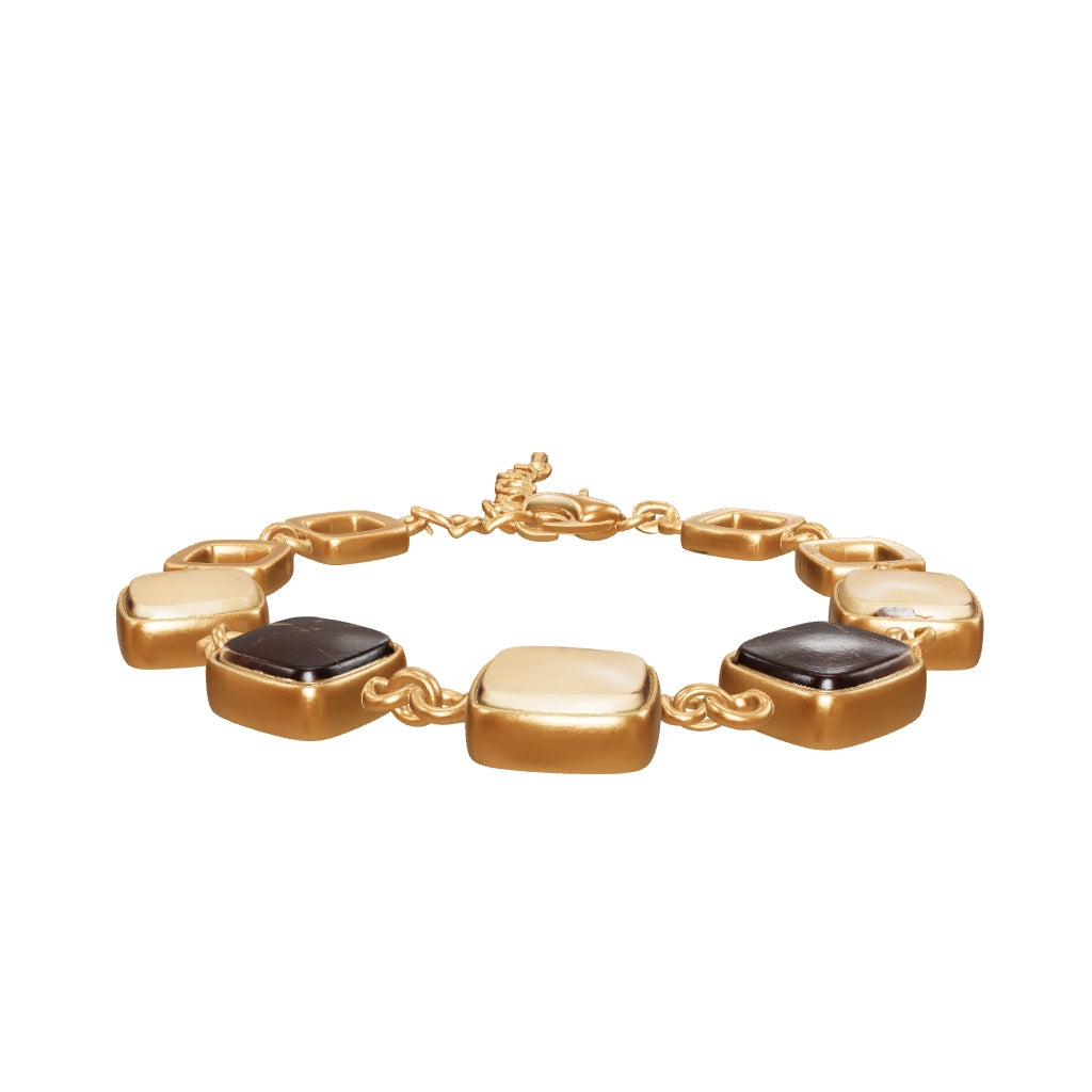 18K Gold Plated Black & Pearl Stone Link Bracelet