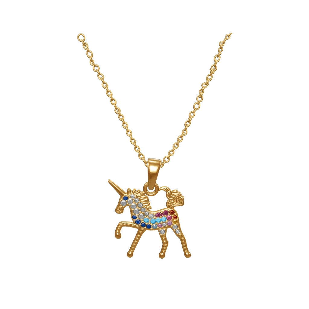 18K Gold Plated Rainbow Unicorn Pendant Necklace